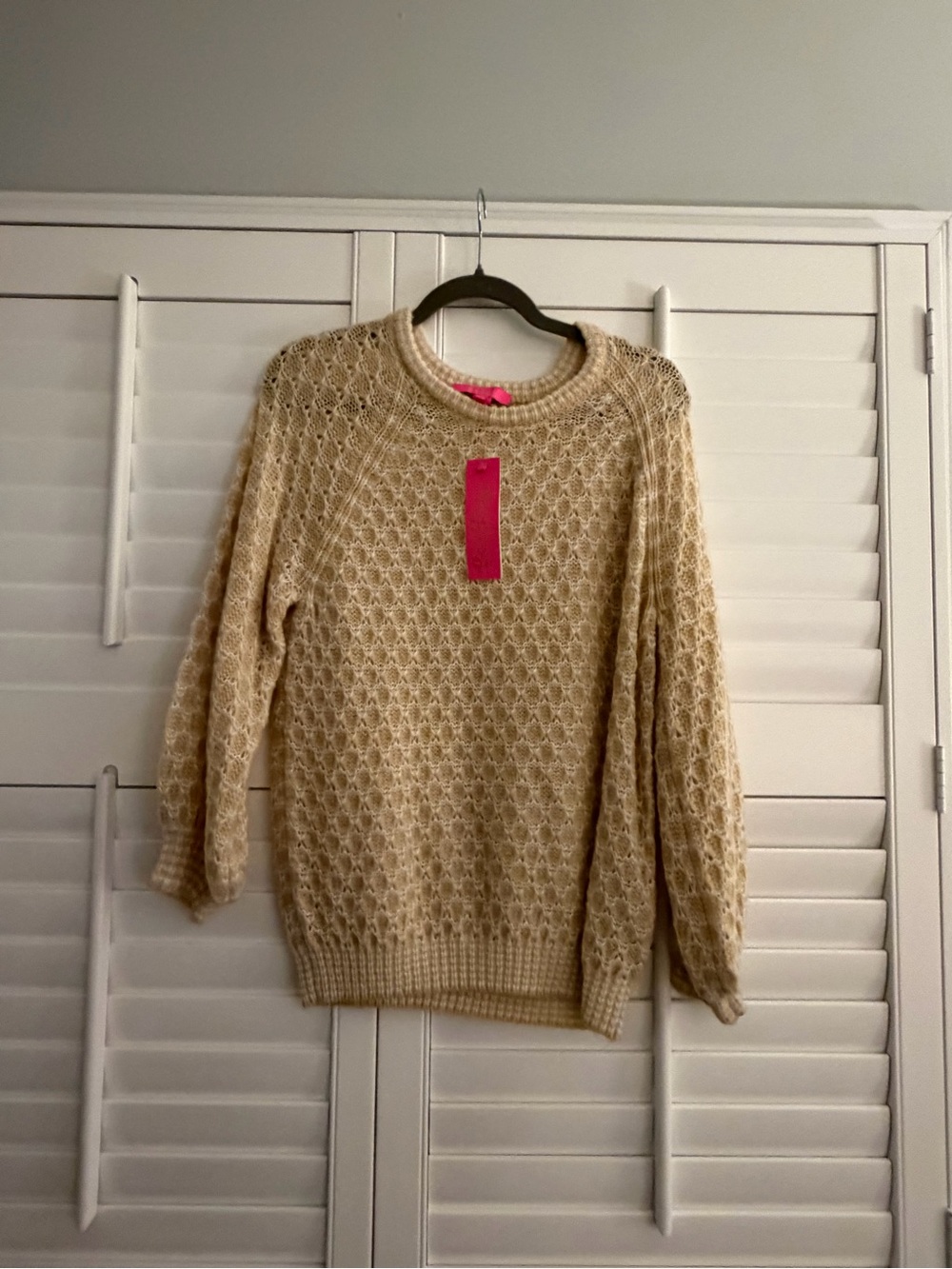 Lilly Pulitzer NWT Large Corabelle Cream Open-Knit Crewneck Sweater